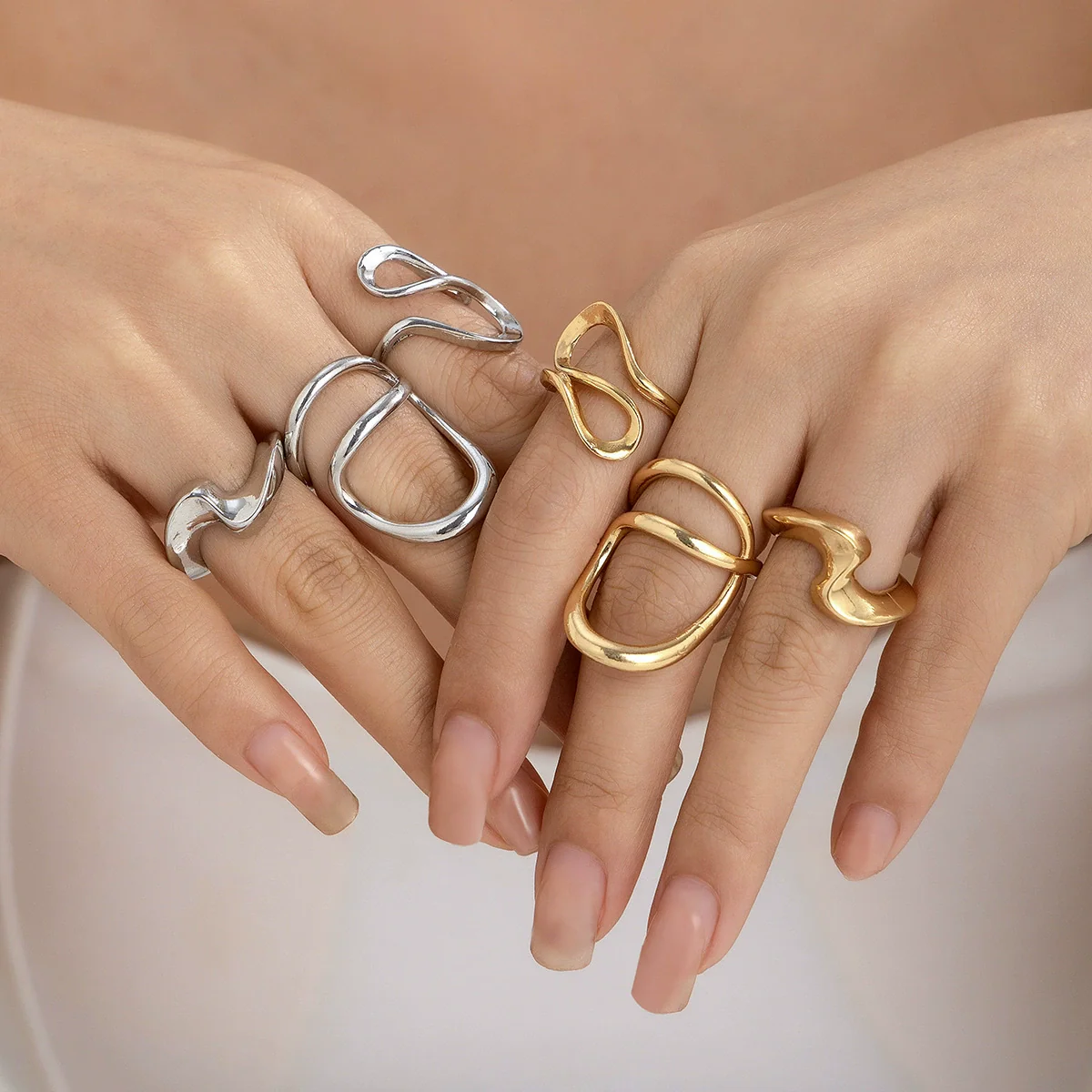 Alloy Geometric Liquid Lava Open Ring For Women With Electroplating And Stacking Style - Image 2