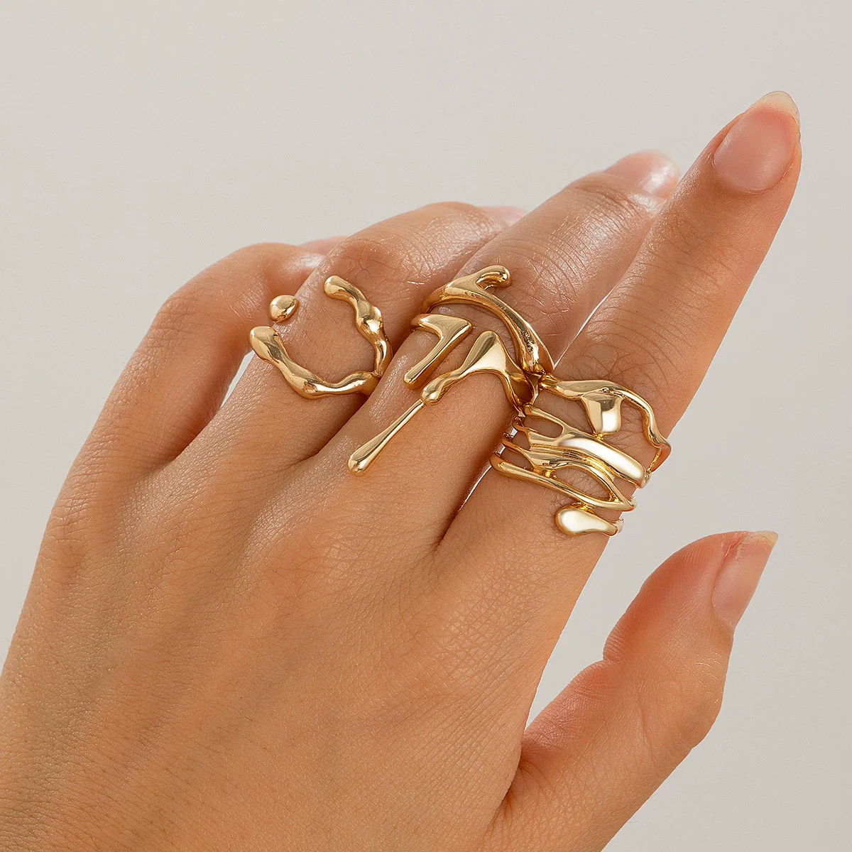 Alloy Geometric Liquid Lava Open Ring For Women With Electroplating And Stacking Style - Image 3