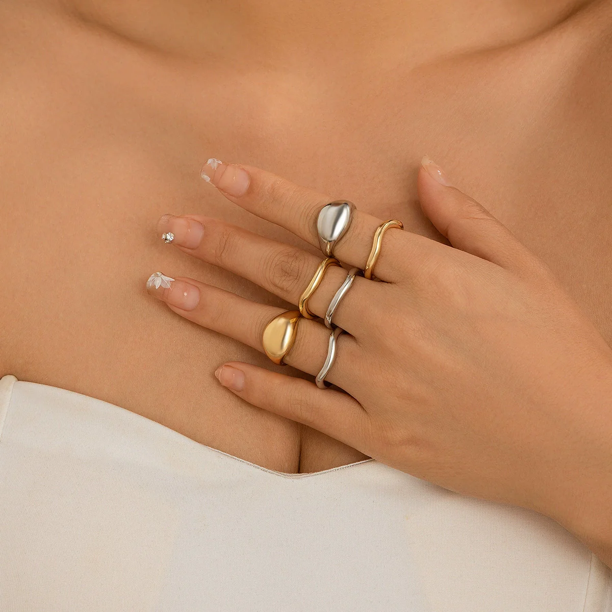 Alloy Geometric Liquid Lava Open Ring For Women With Electroplating And Stacking Style - Image 4