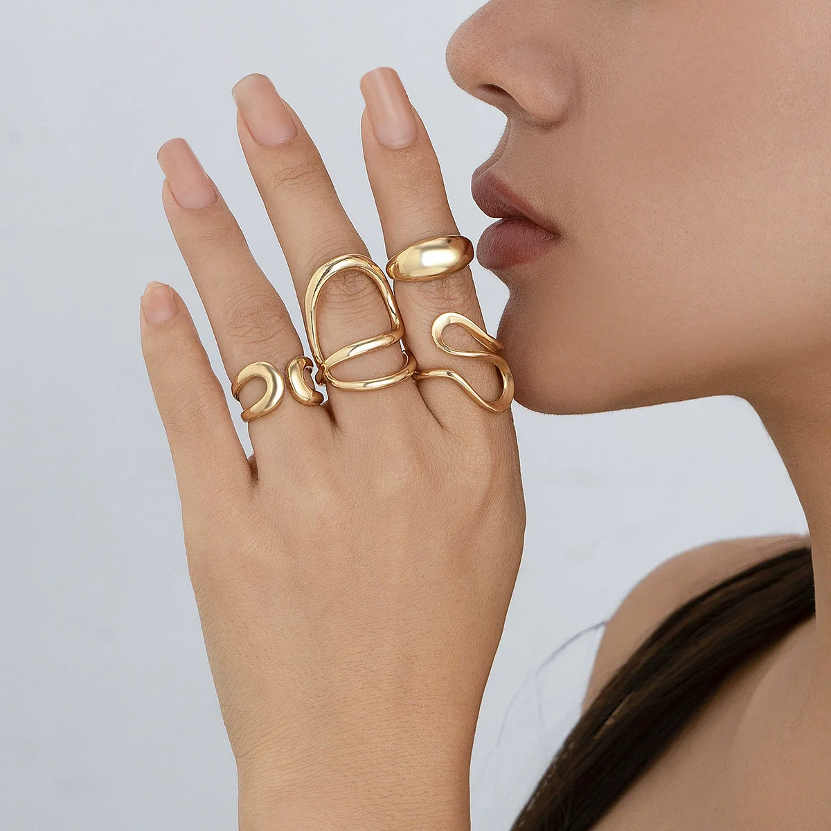 Alloy Geometric Liquid Lava Open Ring For Women With Electroplating And Stacking Style - Image 9