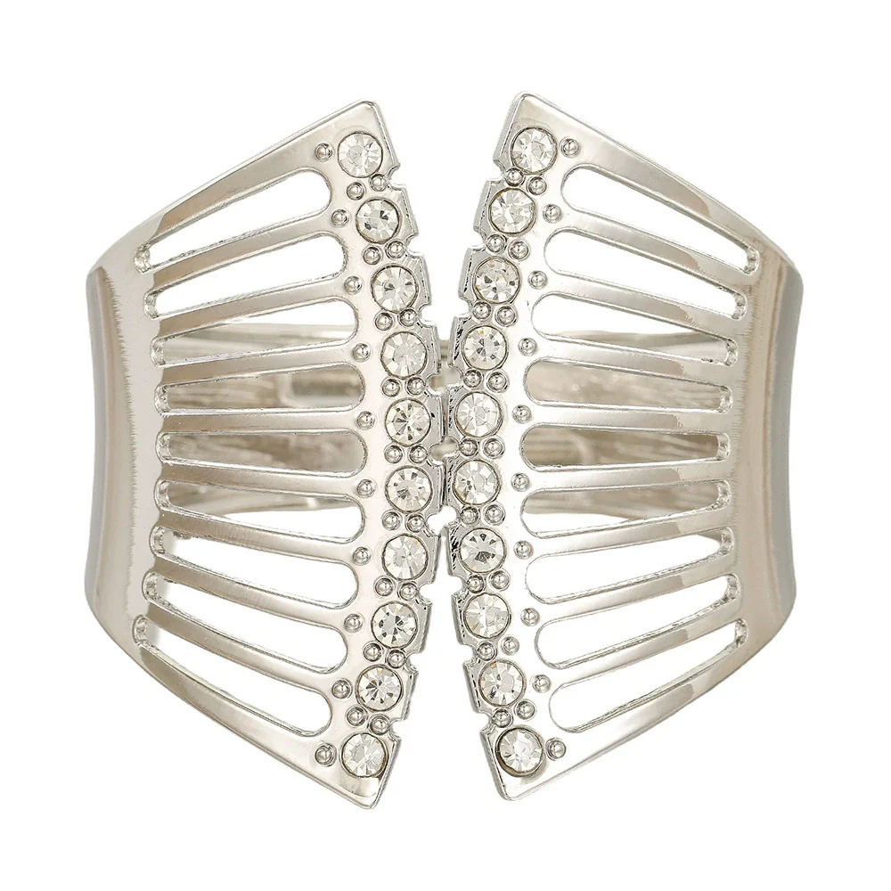 Alloy Geometric Metal Bracelets Electroplated Diamondencrusted Multilayered Glossy Hollow Open For Women - Image 5