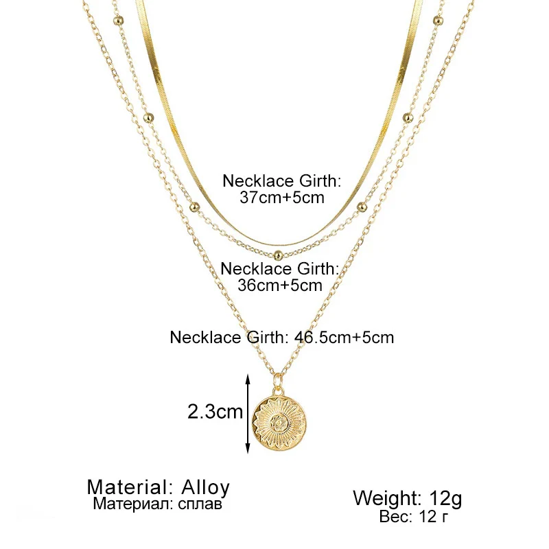 Alloy Geometric Multilayer Lotus Pendant Necklace For Women With Electroplated Blade Chain - Image 2