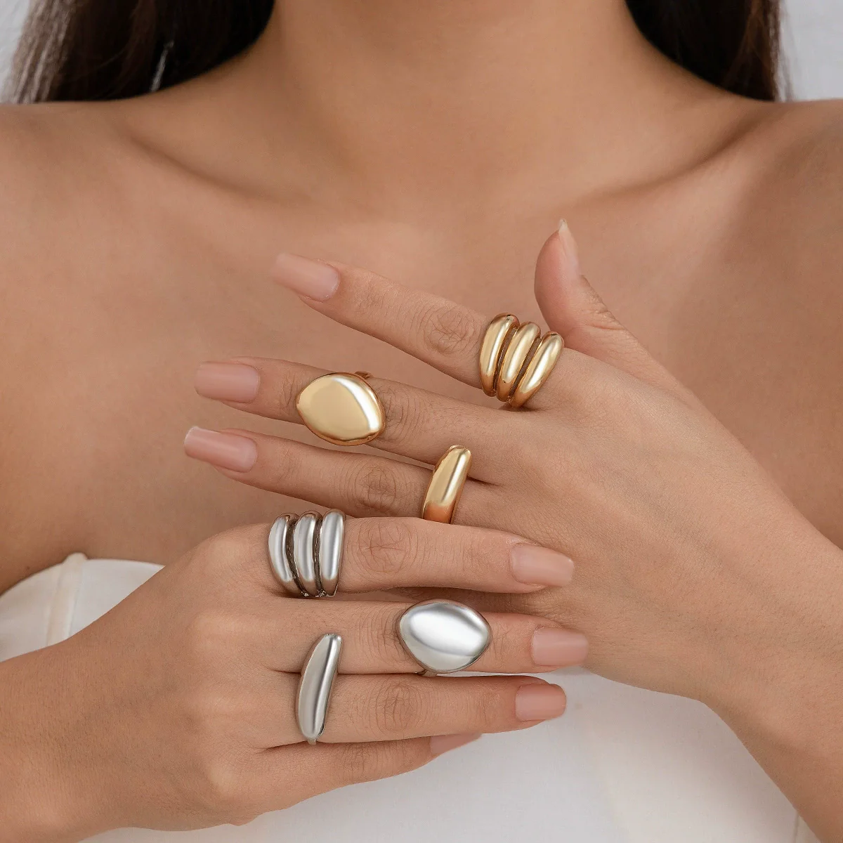 Alloy Geometric Open Ring For Ladies With Electroplating Treatment - Image 4