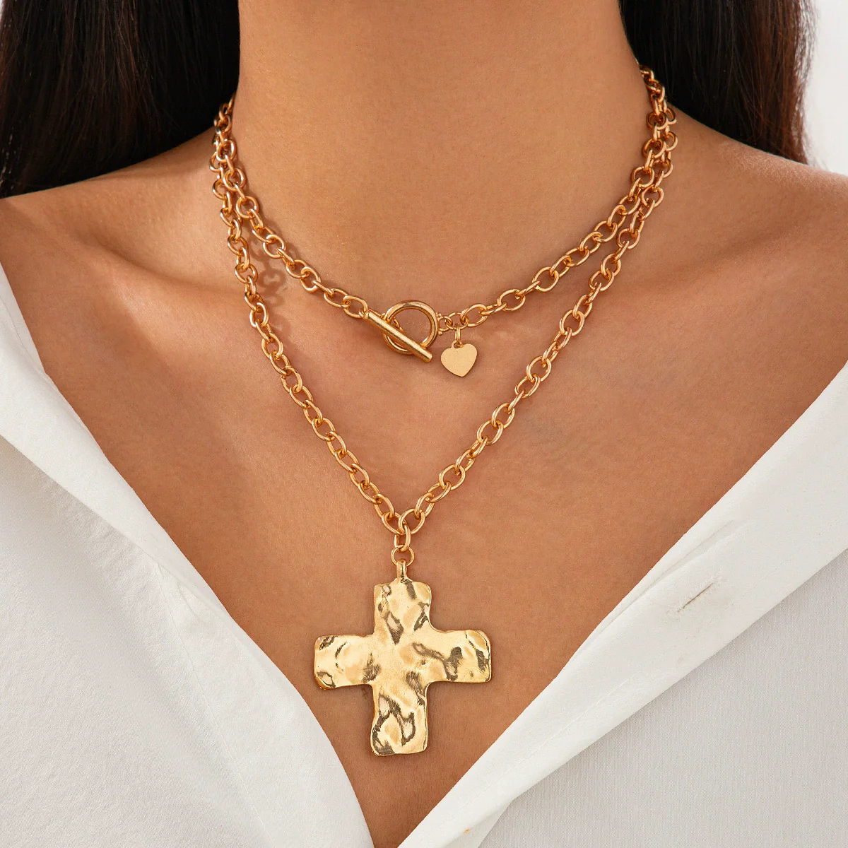 Alloy Geometric Punk Ins Style Cross O Word Chain Pendant Necklace For Women Electroplated - Image 4