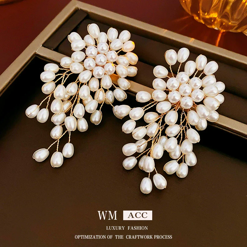 Alloy Geometric Retro Natural Pearl Tassel Earrings With Electroplating For Women