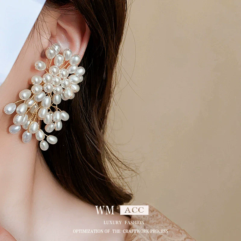 Alloy Geometric Retro Natural Pearl Tassel Earrings With Electroplating For Women - Image 4
