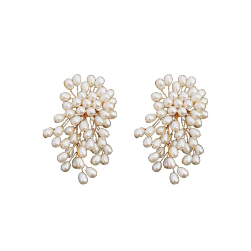 Alloy Geometric Retro Natural Pearl Tassel Earrings With Electroplating For Women - Image 5
