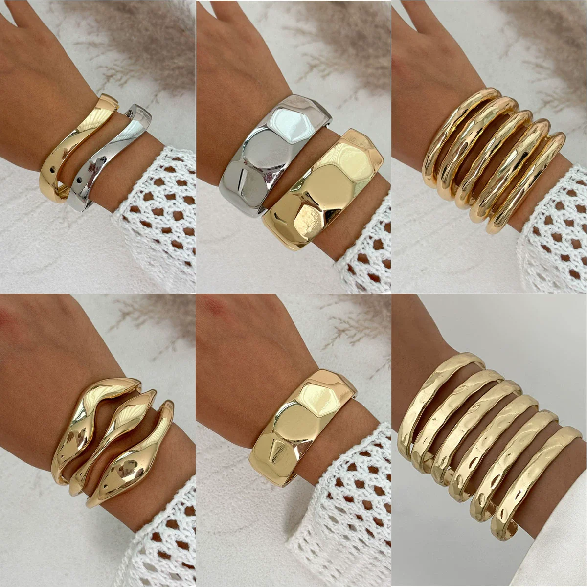 Alloy Geometric Simple Electroplated Bracelet Set