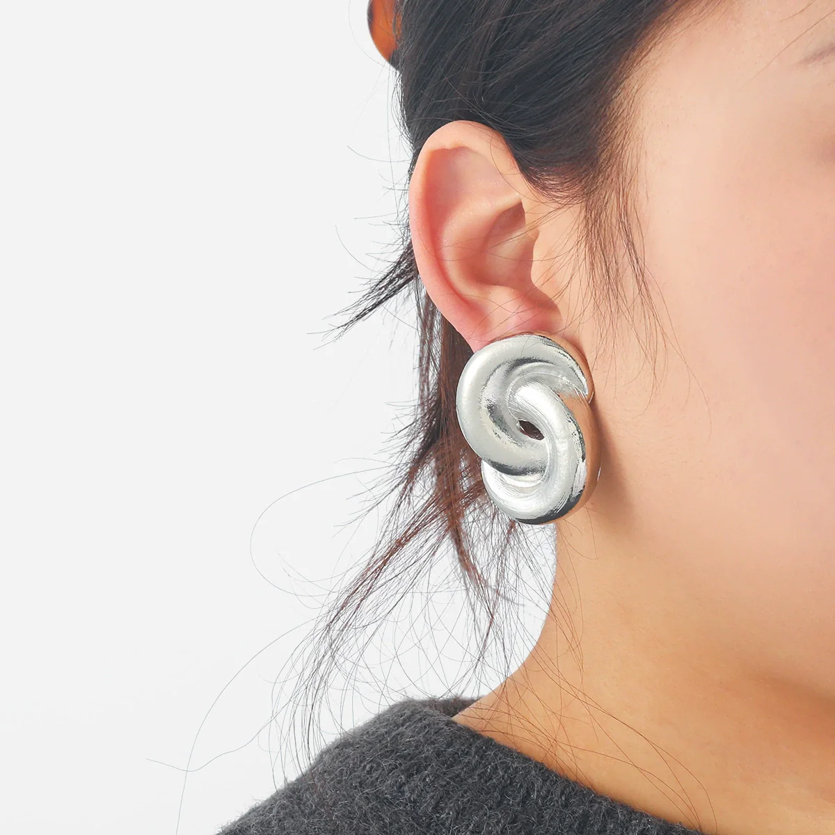 Alloy Geometric Spiral Twist Shape Electroplated Fashion Earrings For Women - Image 2