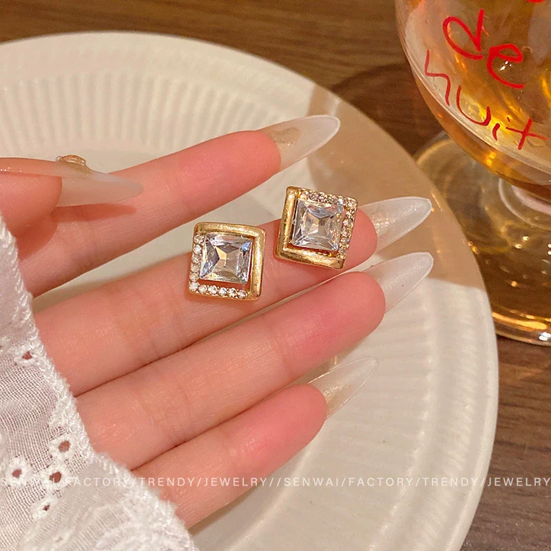 Alloy Geometric Square Electroplated Earrings For Women - Image 2