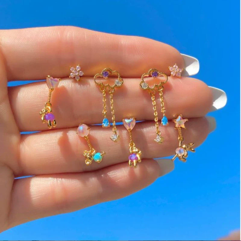 Alloy Geometric Style Electroplated Tassel Bear Cloud Earrings Unisex Jewelry