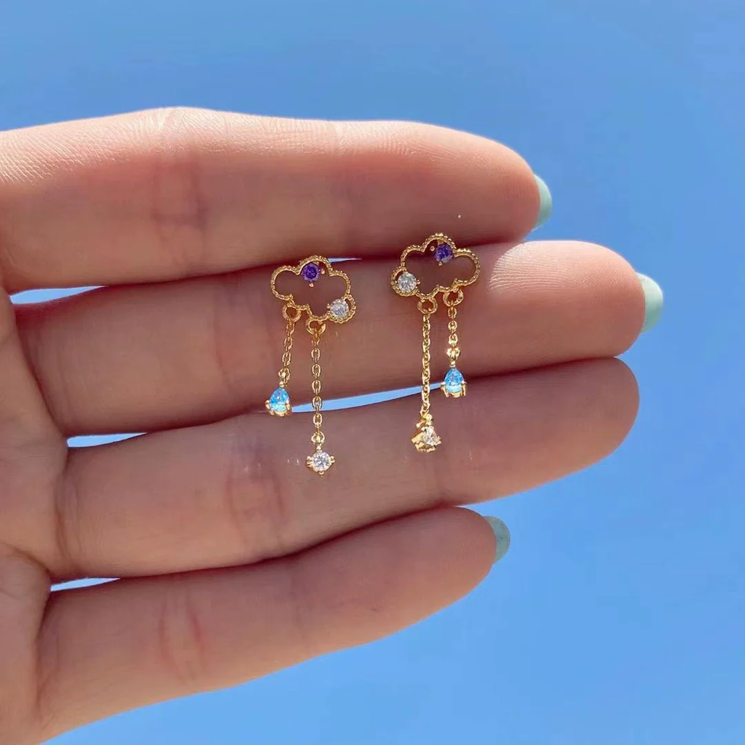 Alloy Geometric Style Electroplated Tassel Bear Cloud Earrings Unisex Jewelry - Image 3