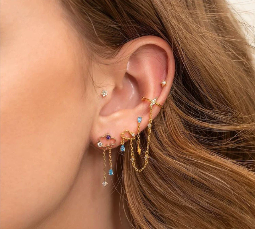 Alloy Geometric Style Electroplated Tassel Bear Cloud Earrings Unisex Jewelry - Image 4