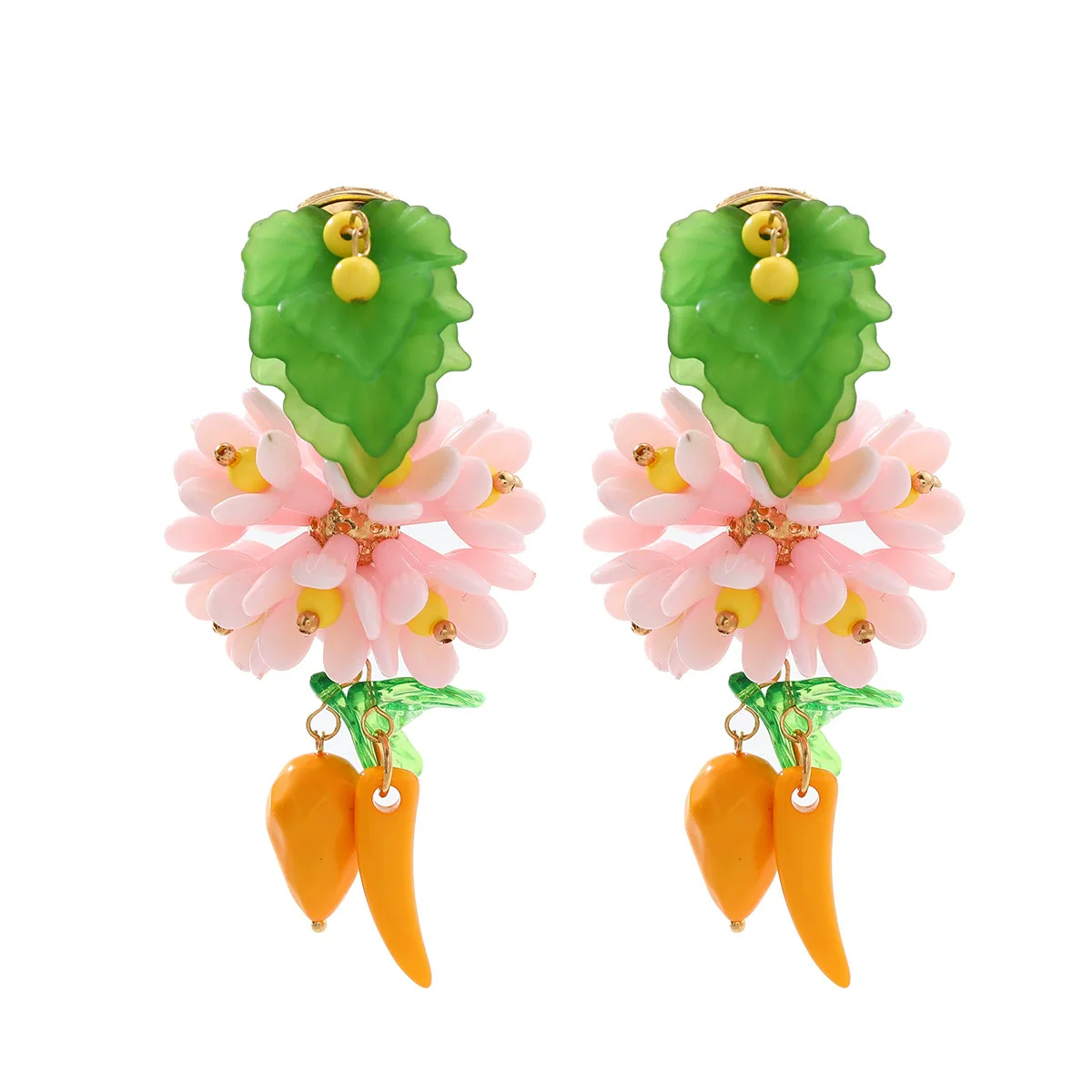 Alloy Geometric Style Fresh Sweet Flower Tassel Long Leaf Drop Handmade Women's Earrings With Diamond Design - Image 5