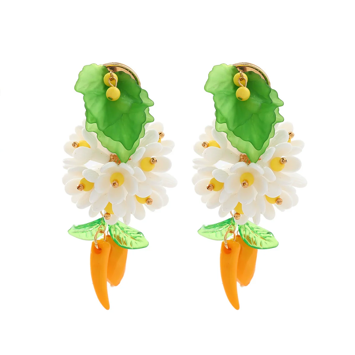 Alloy Geometric Style Fresh Sweet Flower Tassel Long Leaf Drop Handmade Women's Earrings With Diamond Design - Image 6