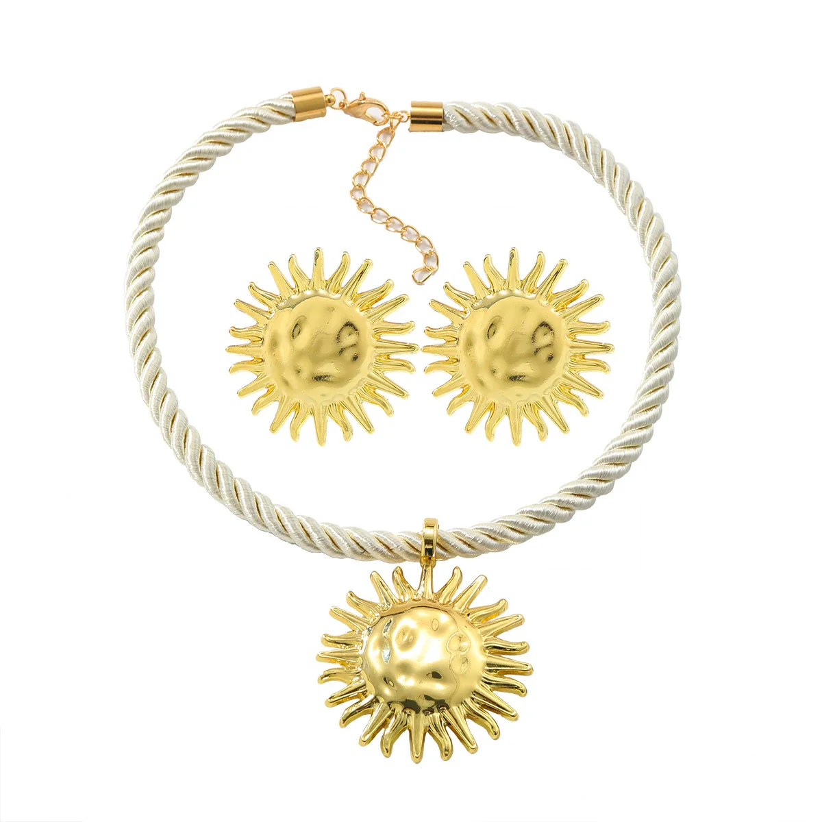 Alloy Geometric Style Sun Pendant Necklace And Earrings Set For Women - Image 5