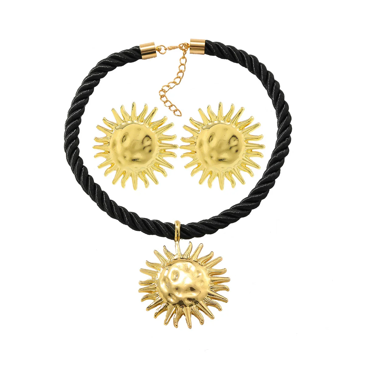 Alloy Geometric Style Sun Pendant Necklace And Earrings Set For Women - Image 6