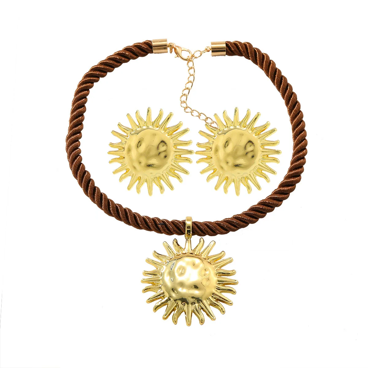 Alloy Geometric Style Sun Pendant Necklace And Earrings Set For Women - Image 7