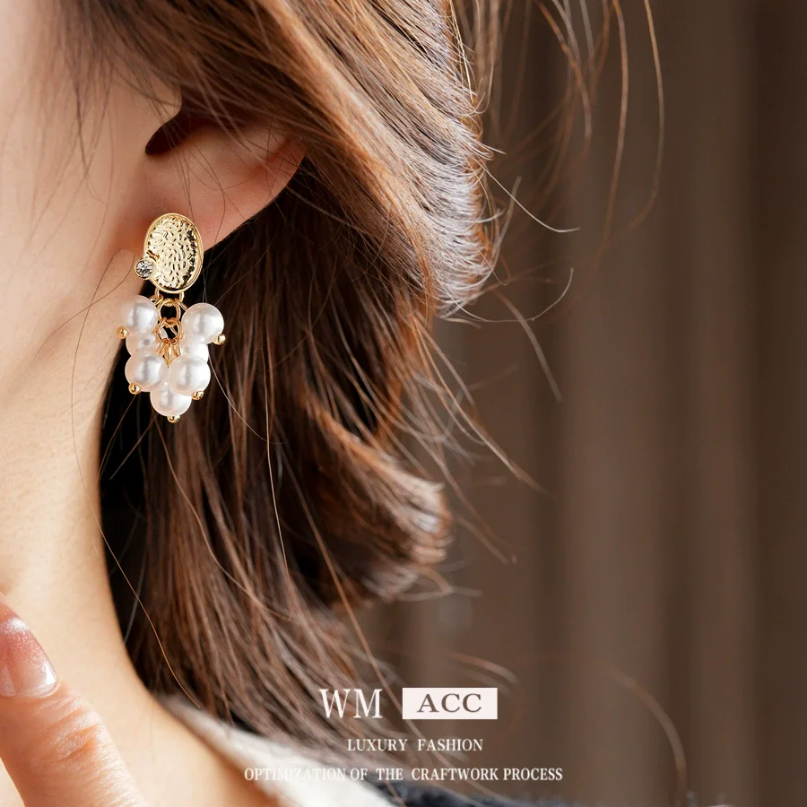Alloy Geometric Tassel Pearl Earrings Set With Diamonds For Women Real Gold Electroplated Highend - Image 4