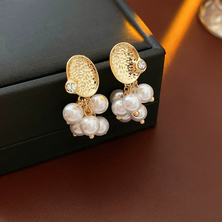 Alloy Geometric Tassel Pearl Earrings Set With Diamonds For Women Real Gold Electroplated Highend - Image 6