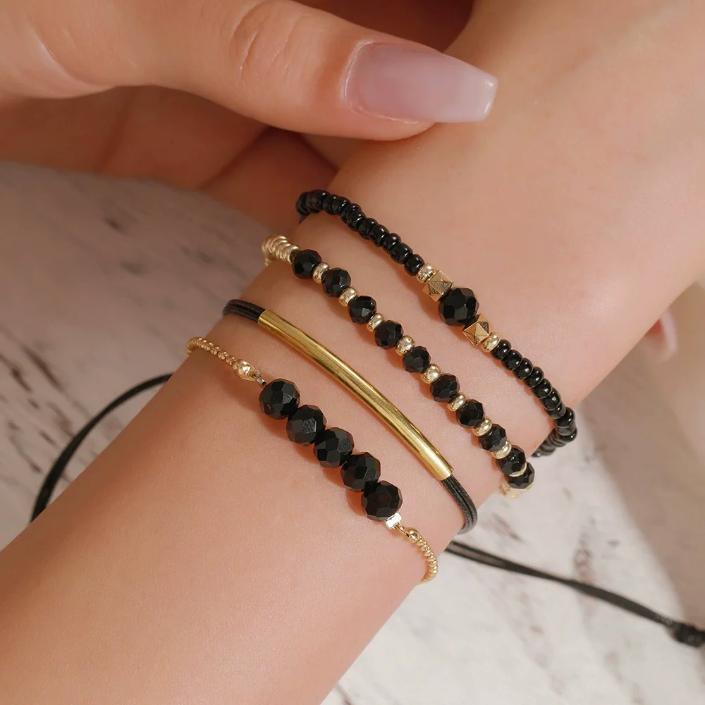 Alloy Glass Beads Geometric Handmade Unisex Imitation Crystal Rice Beads Bracelet