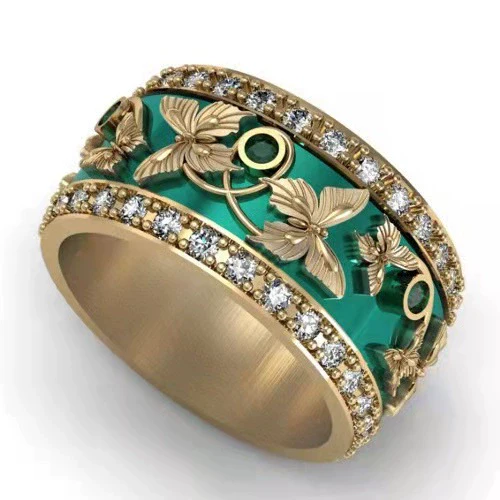 Alloy Green Butterfly Inlaid Zircon Electroplated Women's Ring - Image 2