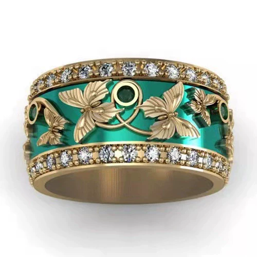 Alloy Green Butterfly Inlaid Zircon Electroplated Women's Ring - Image 4