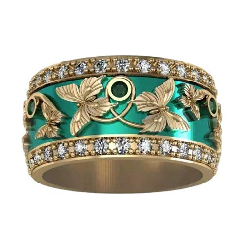 Alloy Green Butterfly Inlaid Zircon Electroplated Women's Ring - Image 5