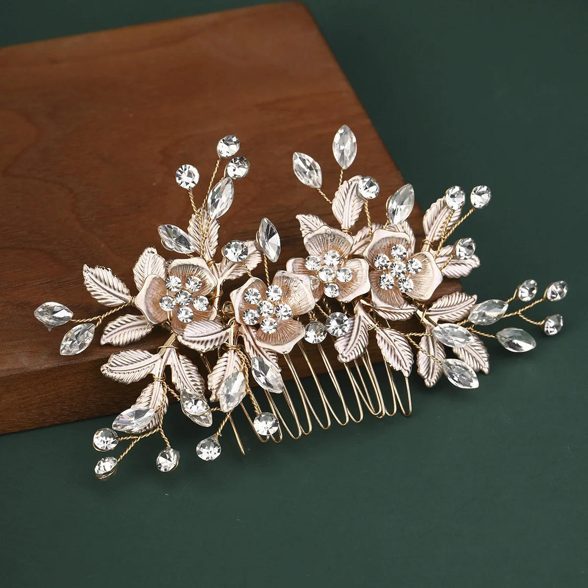 Alloy Hand Knitted Flower Leaf Bridal Hair Comb Pin Hair Accessories For Women - Image 10