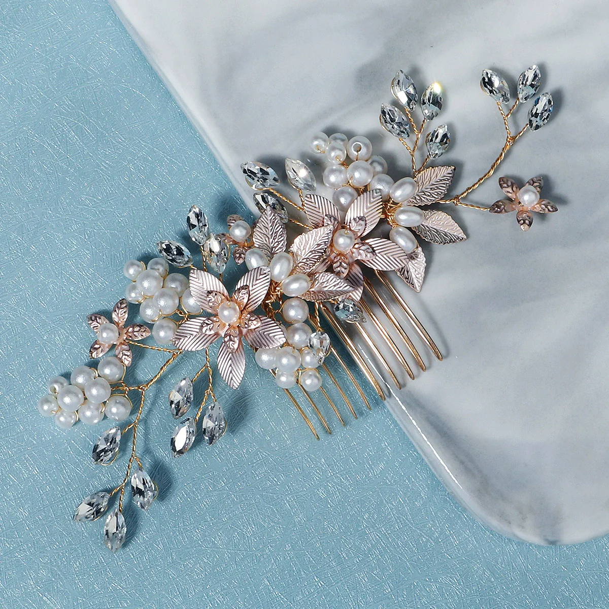 Alloy Hand Knitted Flower Leaf Bridal Hair Comb Pin Hair Accessories For Women - Image 15