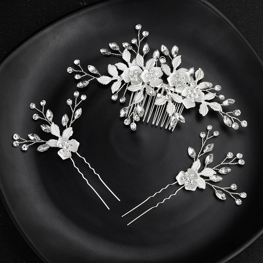 Alloy Hand Knitted Flower Leaf Bridal Hair Comb Pin Hair Accessories For Women - Image 2