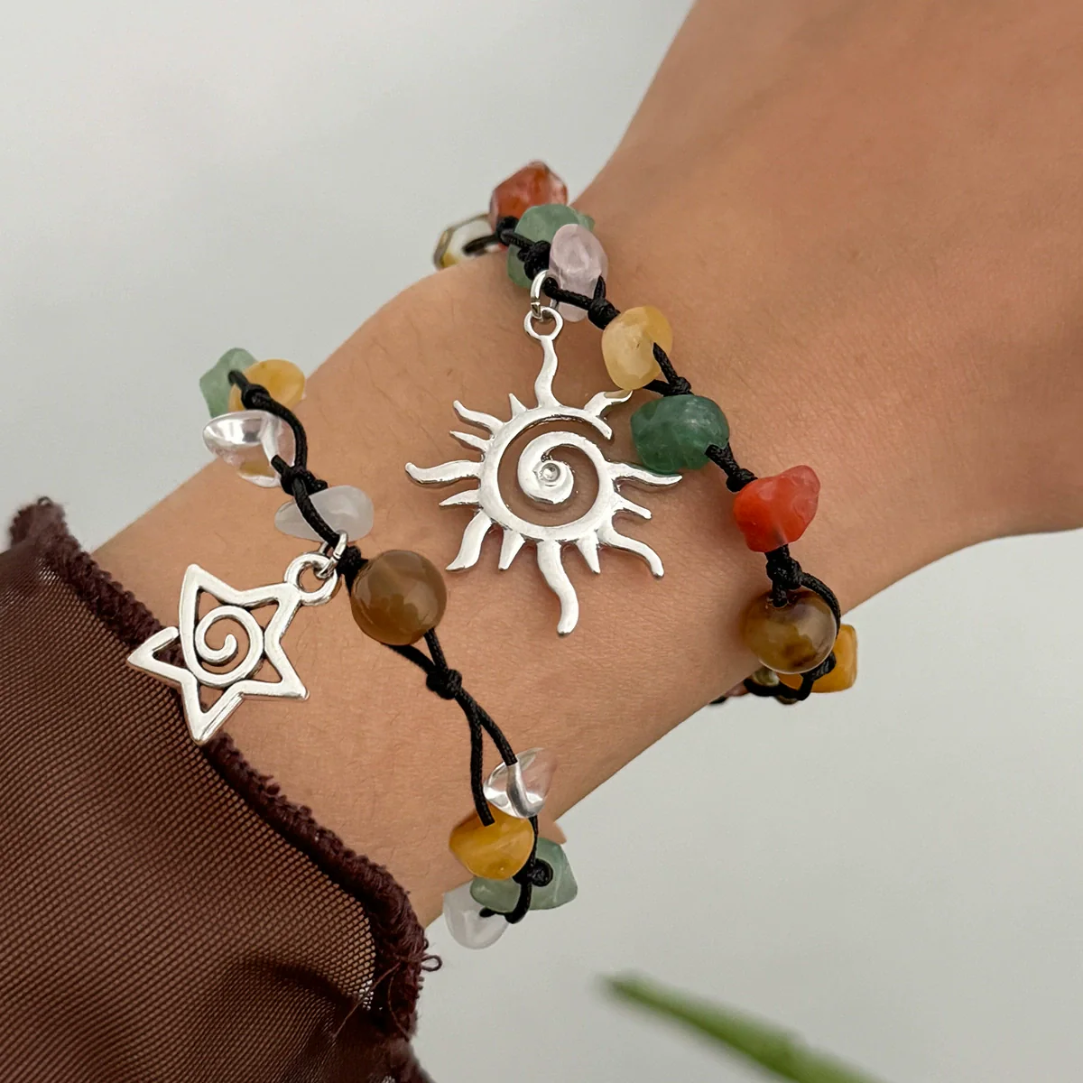Alloy Handmade Bohemian Asymmetrical Colorful Gravel Beaded Spiral Star Shaped Geometric Patterned Women's Bracelet