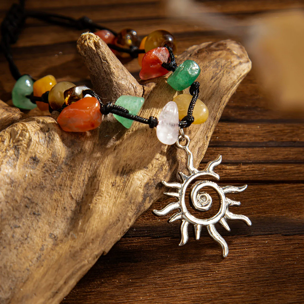 Alloy Handmade Bohemian Asymmetrical Colorful Gravel Beaded Spiral Star Shaped Geometric Patterned Women's Bracelet - Image 4