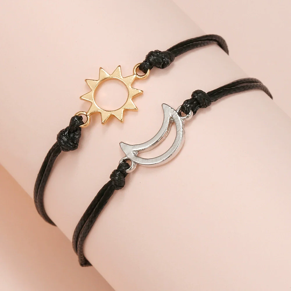 Alloy Handmade Geometric Style Gold And Silver Mixed Color Wax Thread Woven Adjustable Couple And Women's Bracelet - Image 4