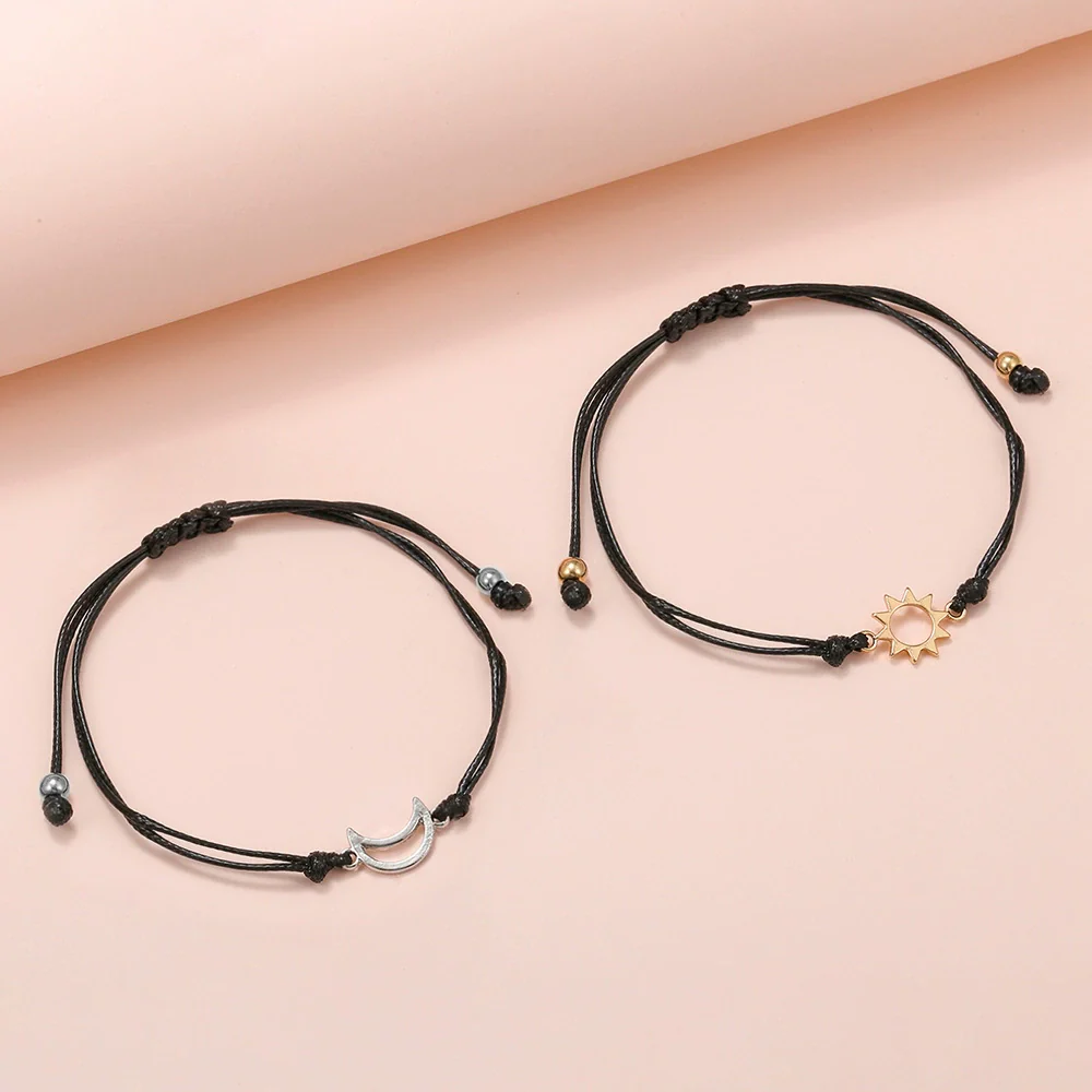 Alloy Handmade Geometric Style Gold And Silver Mixed Color Wax Thread Woven Adjustable Couple And Women's Bracelet - Image 5