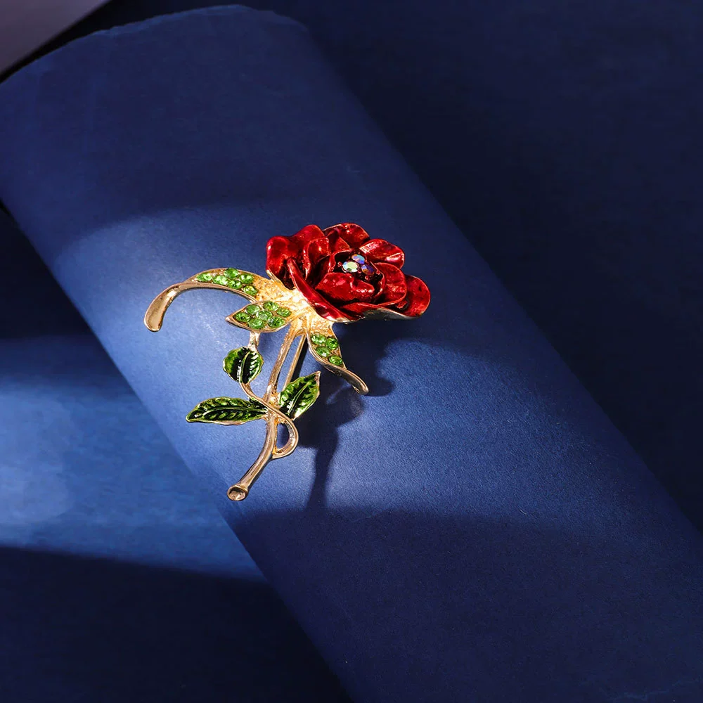 Alloy Handmade Painted Flower Patterned Electroplated Rose Brooch Clothing Accessories - Image 3