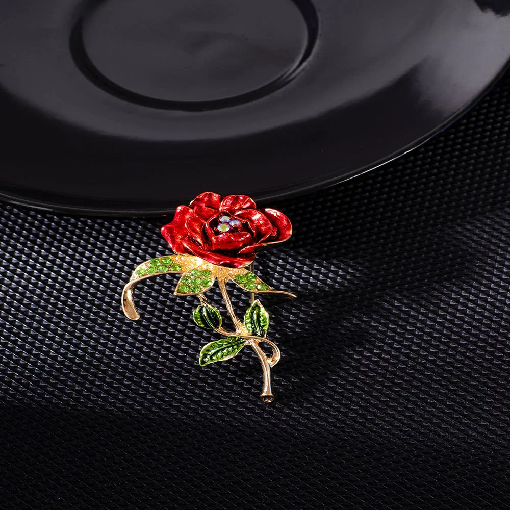 Alloy Handmade Painted Flower Patterned Electroplated Rose Brooch Clothing Accessories - Image 4