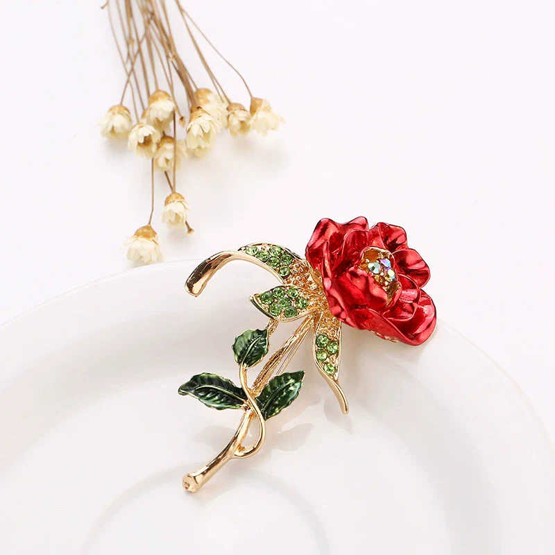 Alloy Handmade Painted Flower Patterned Electroplated Rose Brooch Clothing Accessories - Image 6