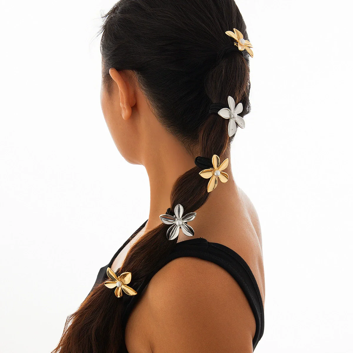 Alloy Handmade Simple Flower Metal Hair Ring Stretch Hair Rope Headwear