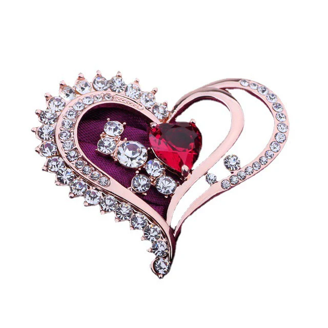 Alloy Heart Crystal Women's Fashion Brooch Jewelry - Image 3