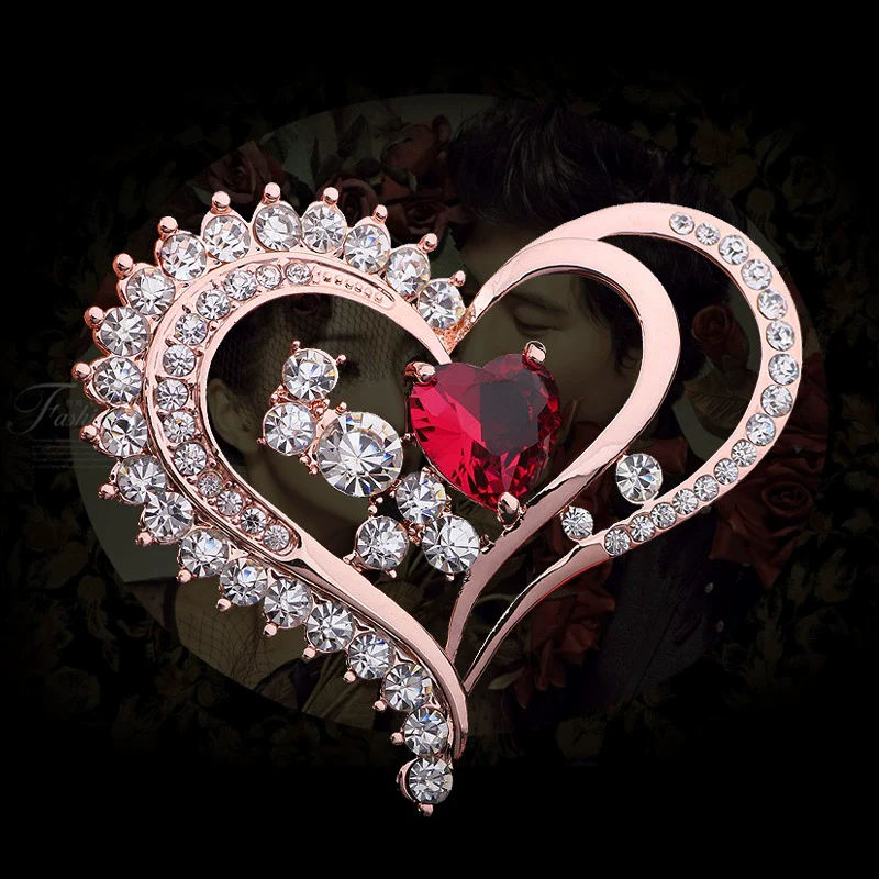 Alloy Heart Crystal Women's Fashion Brooch Jewelry - Image 4