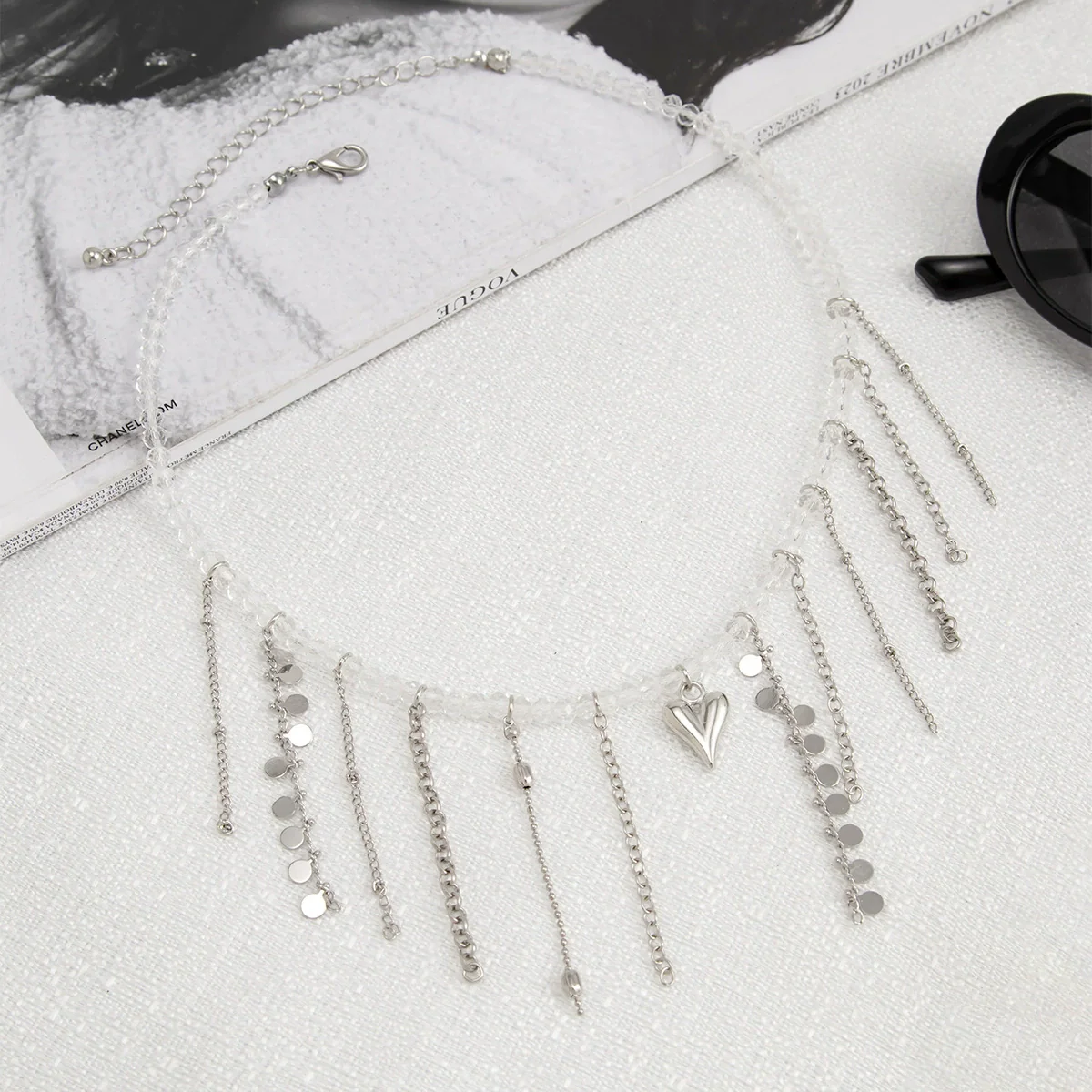 Alloy Heart Geometric Clavicle Chain Tassel Necklace For Women With Electroplating - Image 4