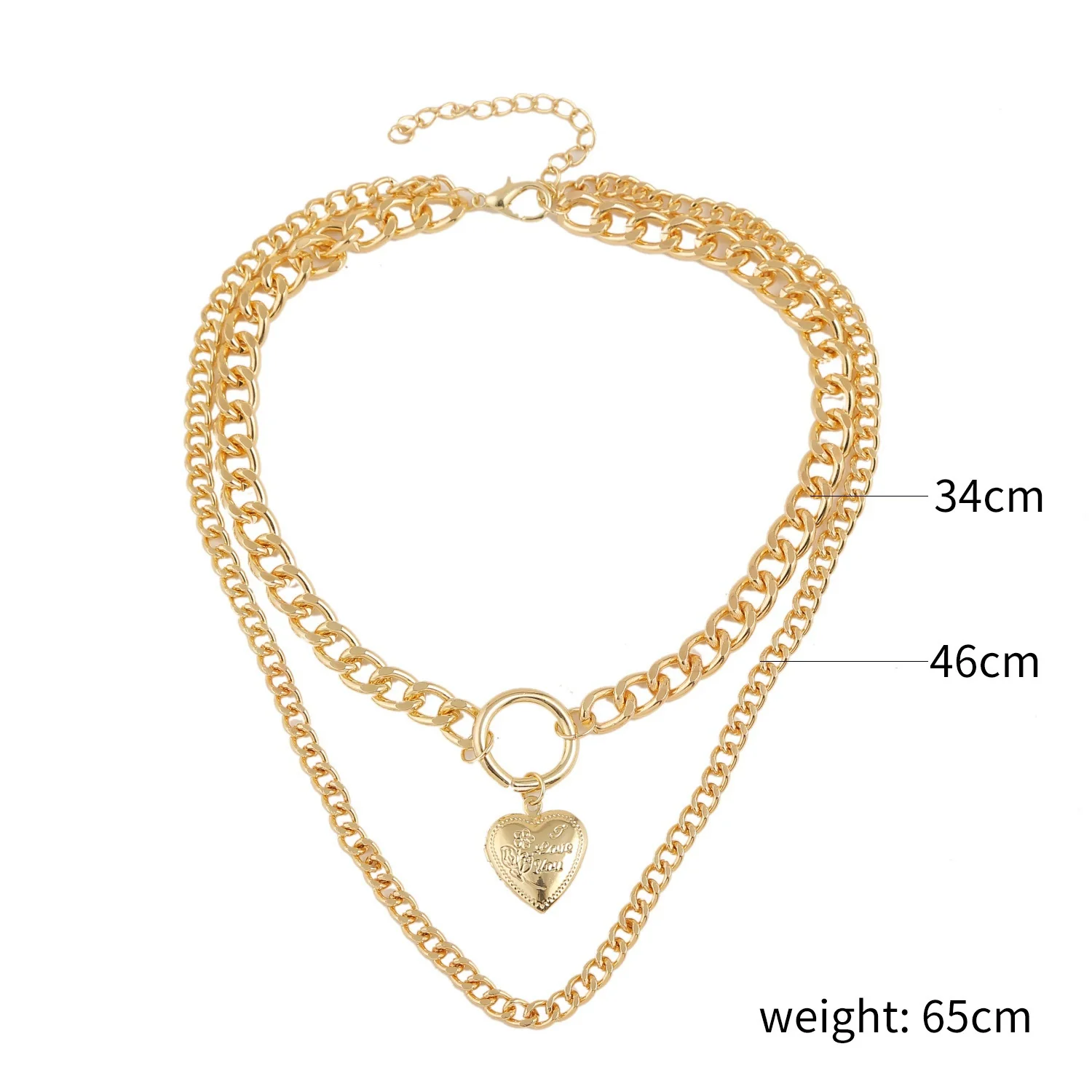Alloy Heart Geometric Multilayer Female Hiphop Niche Design Sense Electroplated Necklace - Image 15