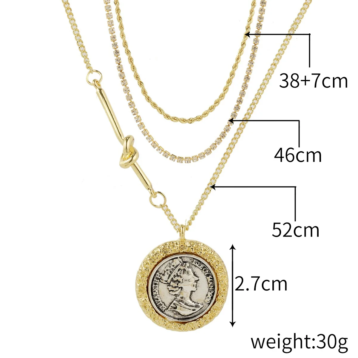 Alloy Heart Geometric Multilayer Female Hiphop Niche Design Sense Electroplated Necklace - Image 5