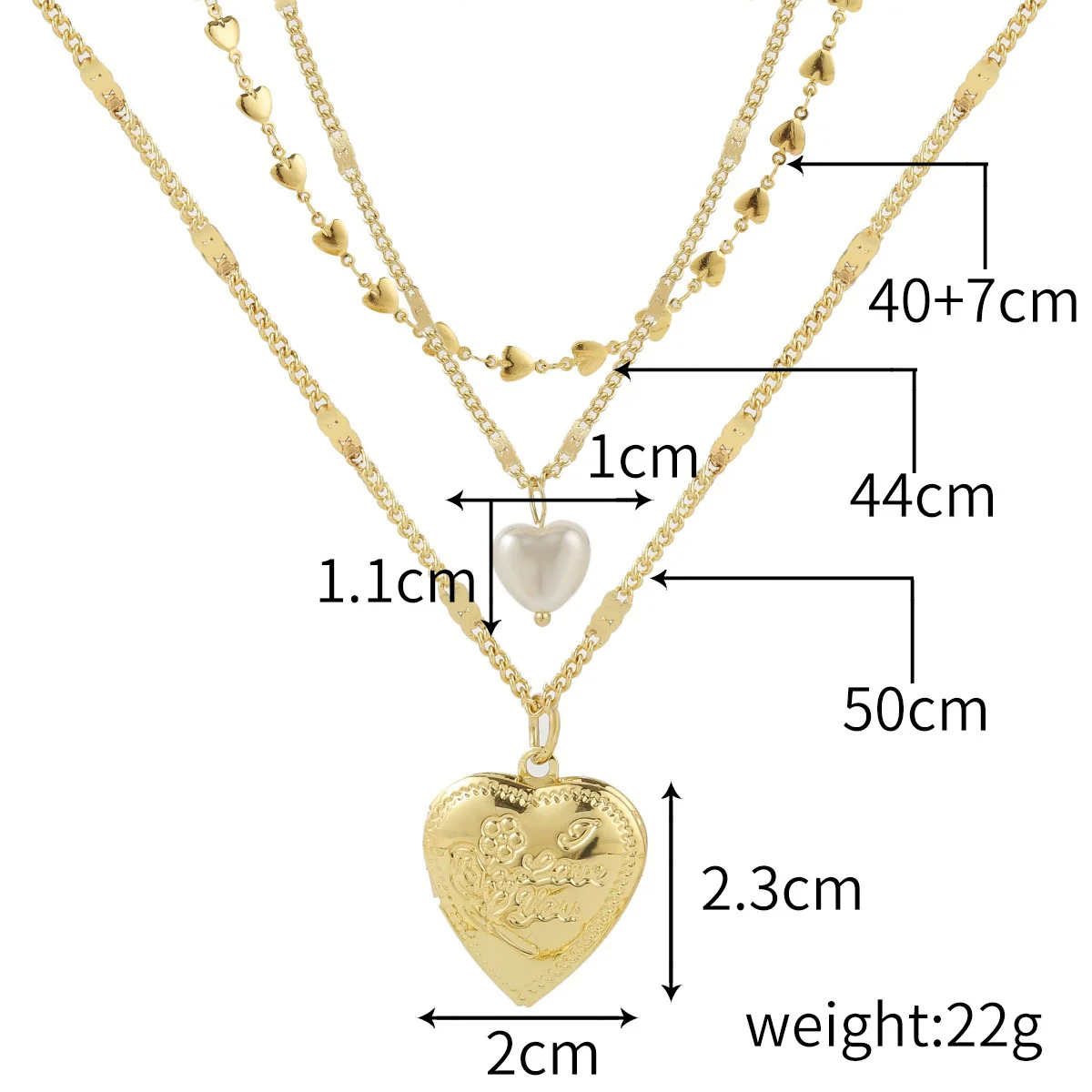 Alloy Heart Geometric Multilayer Female Hiphop Niche Design Sense Electroplated Necklace - Image 7
