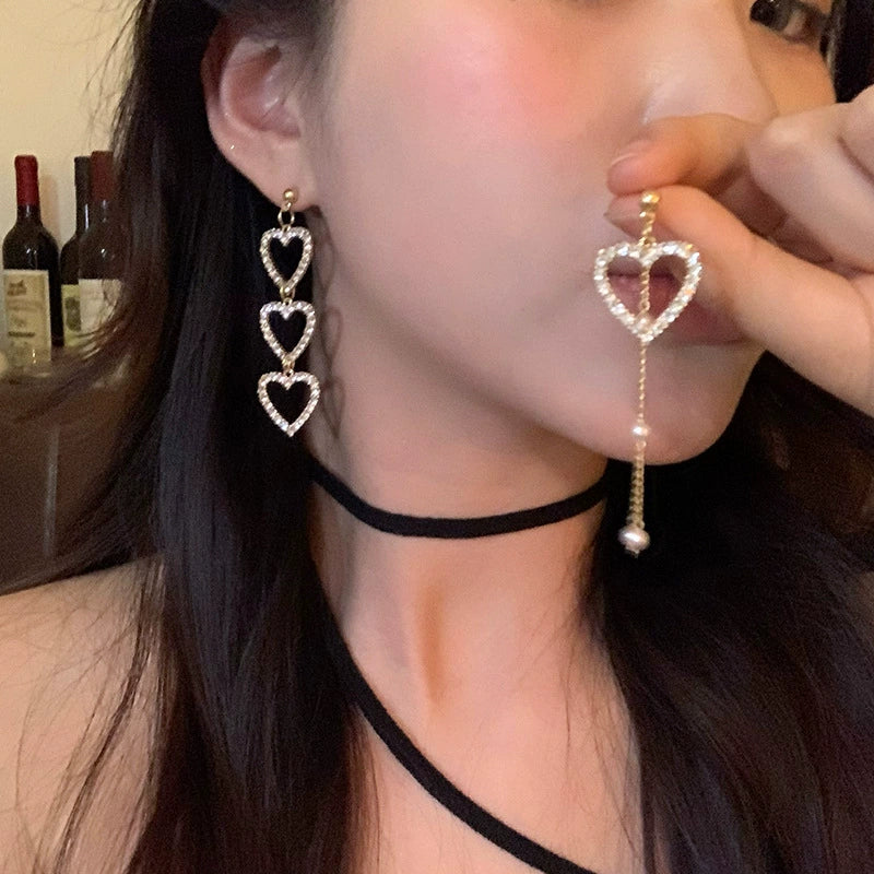 Alloy Heart Shape Electroplating Asymmetric Love Tassel Earrings For Women - Image 6