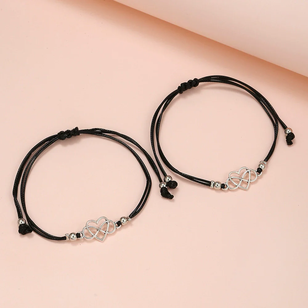 Alloy Heart Shaped Geometric Woven Couple Friendship Bracelet - Image 5