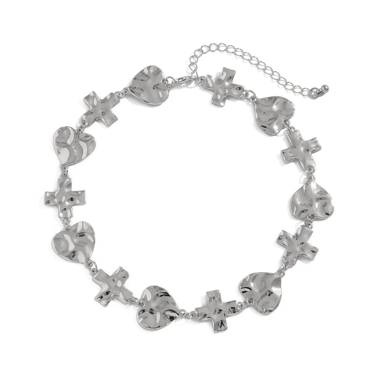 Alloy Heartshaped Electroplated Pleated Cross Stitching Necklace For Women - Image 5