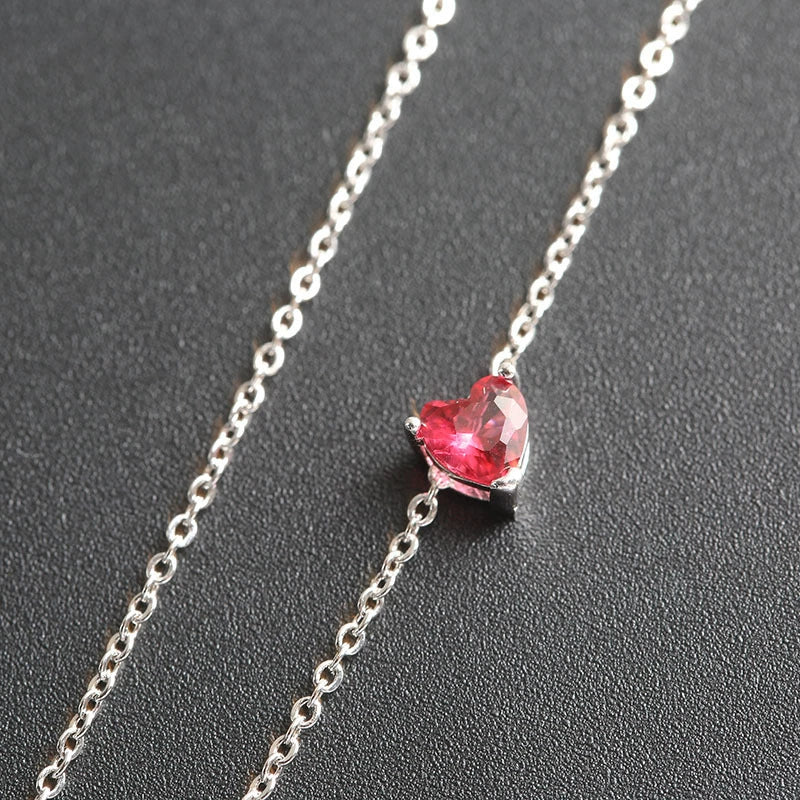 Alloy Heartshaped Microinlay Mixed Gem Inlay Women's Ball Chain Clavicle Necklace Pendant - Image 2