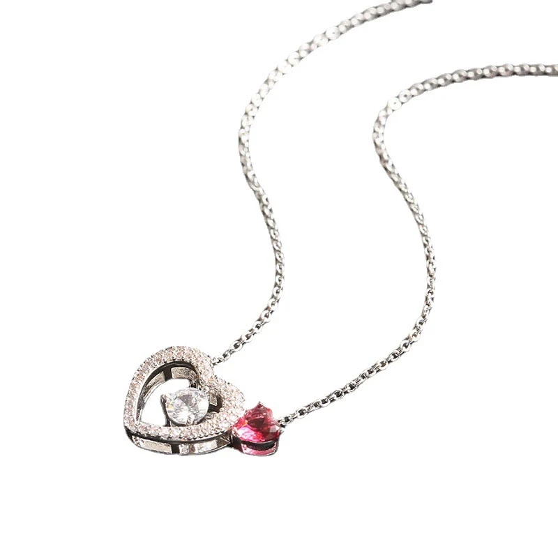 Alloy Heartshaped Microinlay Mixed Gem Inlay Women's Ball Chain Clavicle Necklace Pendant - Image 5